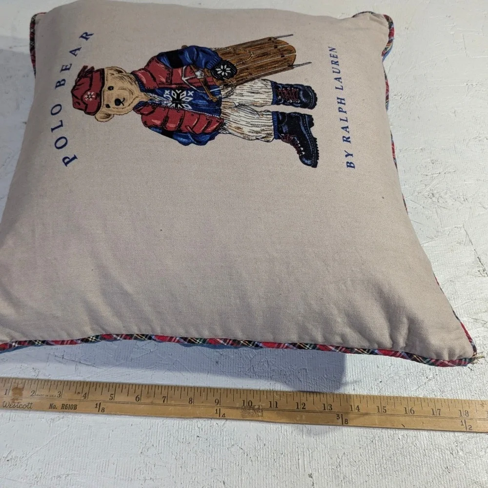 Vintage Polo Ralph Lauren Cotton Pillow – 18x18 Tan Blue Polo Bear Down READ‎